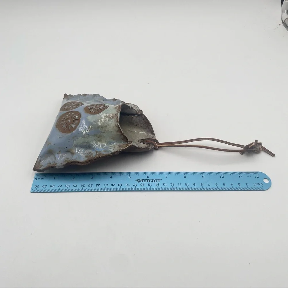 Vintage Pottery Wall Pocket handcrafted Studio Art Blue Floral Heithoff 1976
